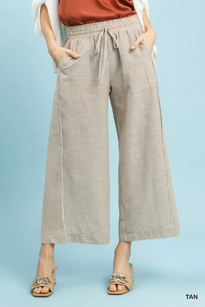 Umgee Linen Blend Striped Wide Leg Pants - | VivaMix StoreUmgee Linen Blend Striped Wide Leg Pants - VivaMix Store