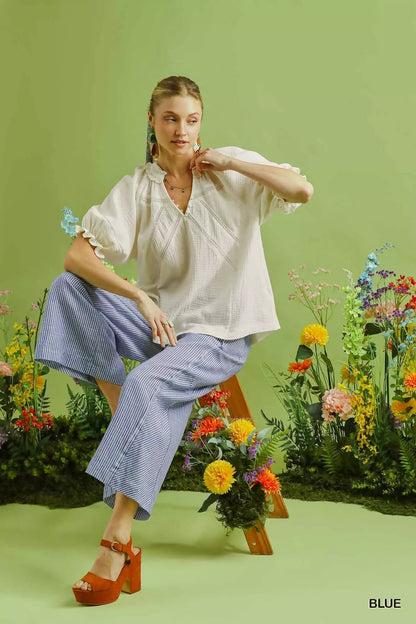 Umgee Linen Blend Striped Wide Leg Pants - | VivaMix StoreUmgee Linen Blend Striped Wide Leg Pants - VivaMix Store