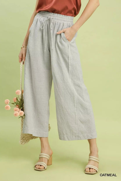 Umgee Linen Blend Striped Wide Leg Pants - | VivaMix StoreUmgee Linen Blend Striped Wide Leg Pants - VivaMix Store