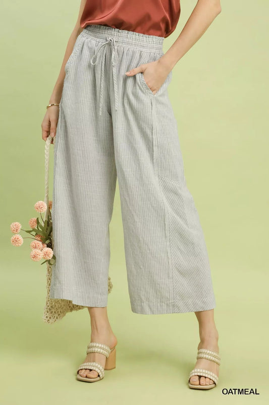 Umgee Linen Blend Striped Wide Leg Pants - | VivaMix StoreUmgee Linen Blend Striped Wide Leg Pants - VivaMix Store