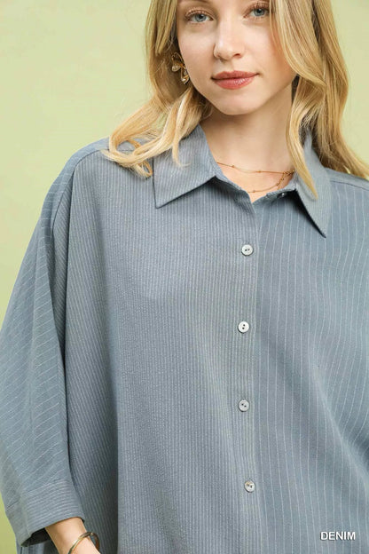 Umgee Oversized Striped Button - Down Shirt - | VivaMix StoreUmgee Oversized Striped Button - Down Shirt - VivaMix Store