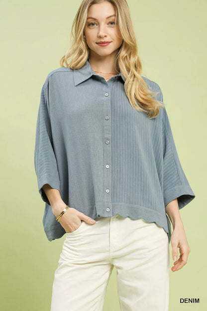 Umgee Oversized Striped Button - Down Shirt - | VivaMix StoreUmgee Oversized Striped Button - Down Shirt - VivaMix Store