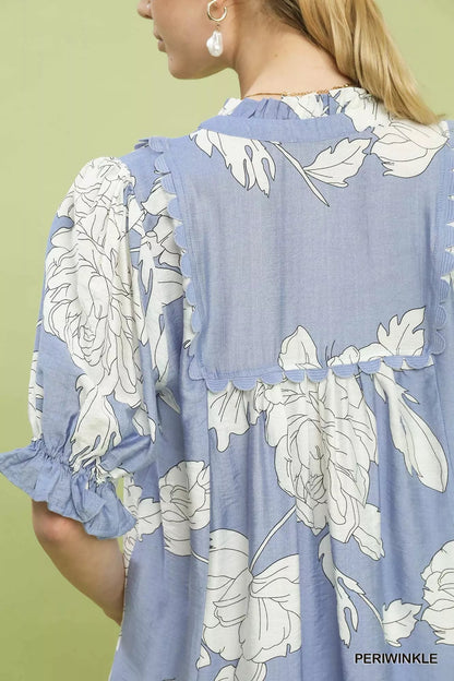 Umgee Peony Illustration Print Top with Scalloped Trim - | VivaMix StoreUmgee Peony Illustration Print Top with Scalloped Trim - VivaMix Store