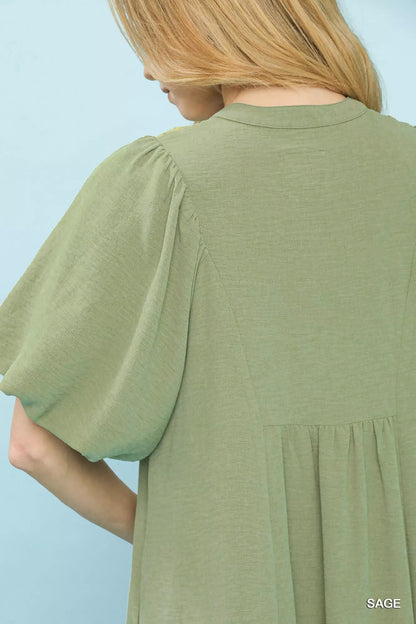 Umgee Puff Sleeve Midi Dress with Lace Detail - | VivaMix StoreUmgee Puff Sleeve Midi Dress with Lace Detail - VivaMix Store