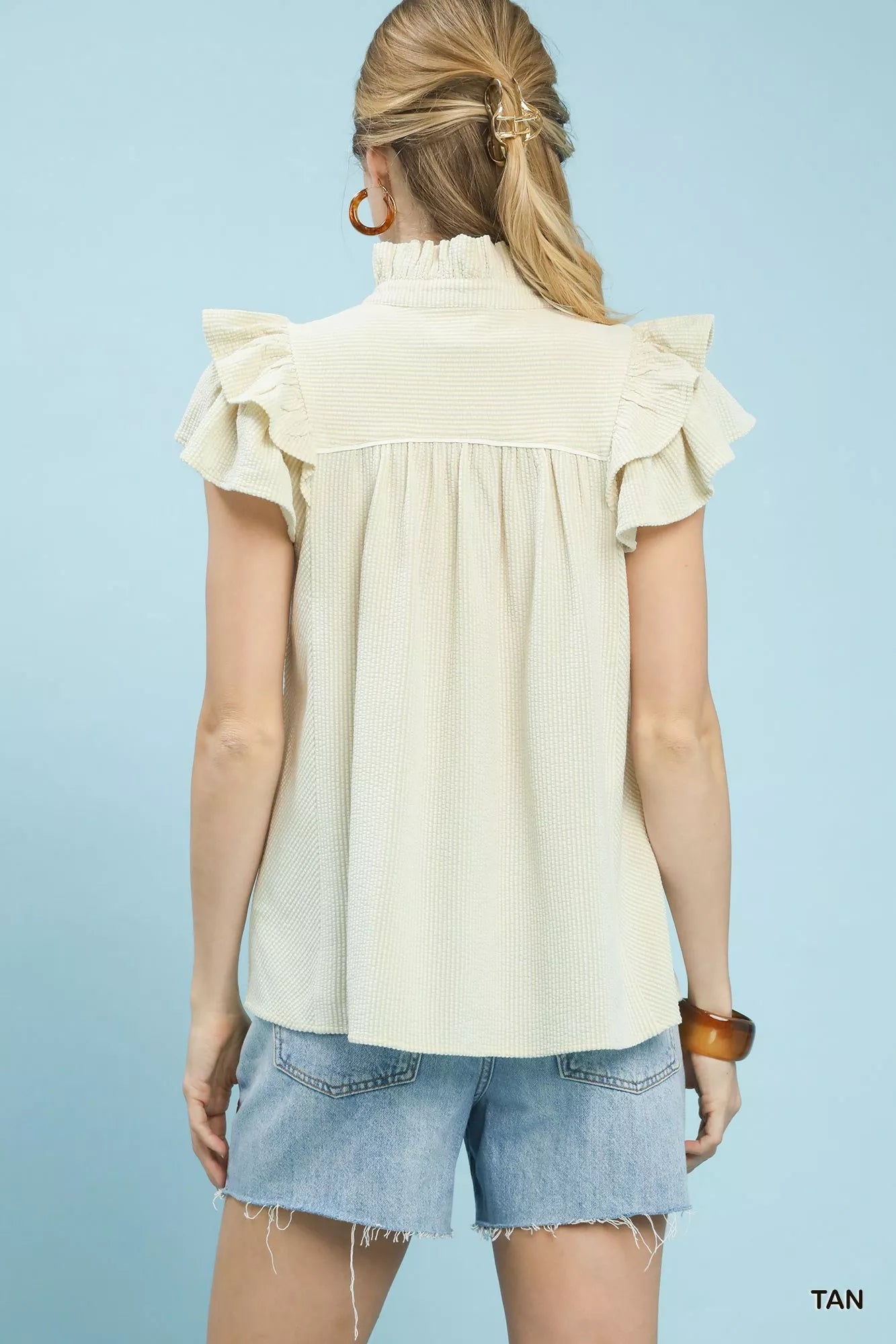 Umgee Ruffled Sleeve Textured Blouse - | VivaMix StoreUmgee Ruffled Sleeve Textured Blouse - VivaMix Store