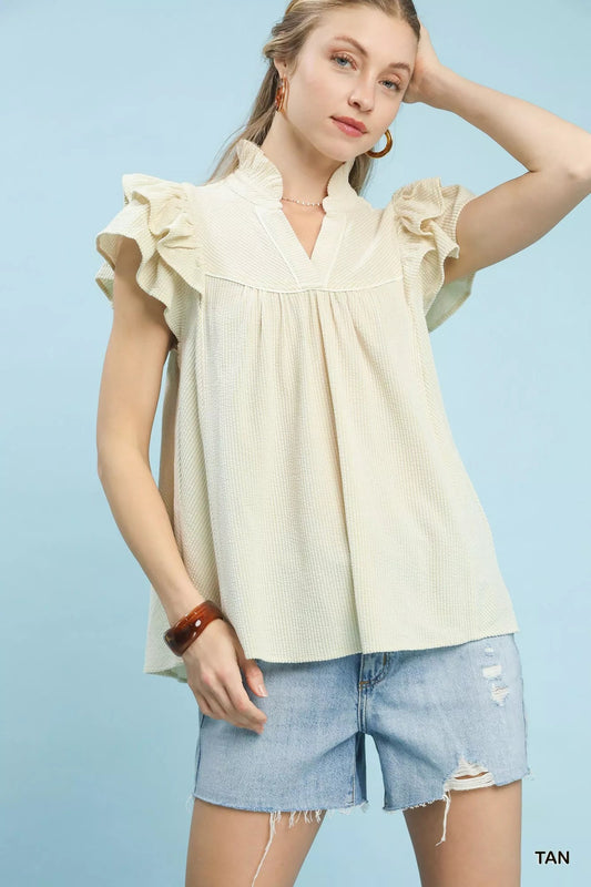 Umgee Ruffled Sleeve Textured Blouse - | VivaMix StoreUmgee Ruffled Sleeve Textured Blouse - VivaMix Store