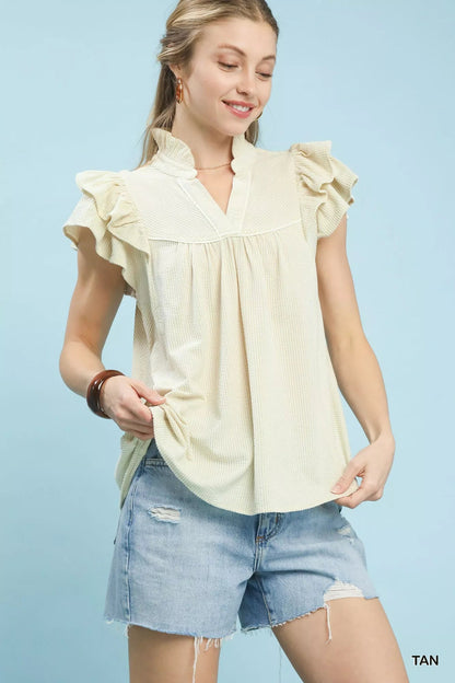Umgee Ruffled Sleeve Textured Blouse - | VivaMix StoreUmgee Ruffled Sleeve Textured Blouse - VivaMix Store