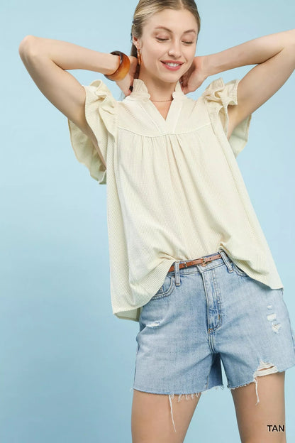 Umgee Ruffled Sleeve Textured Blouse - | VivaMix StoreUmgee Ruffled Sleeve Textured Blouse - VivaMix Store