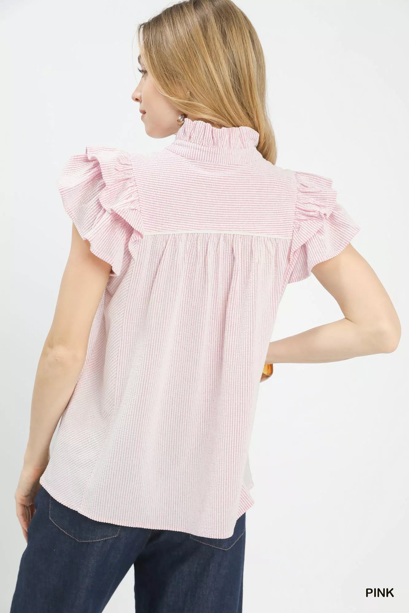 Umgee Ruffled Sleeve Textured Blouse - | VivaMix StoreUmgee Ruffled Sleeve Textured Blouse - VivaMix Store
