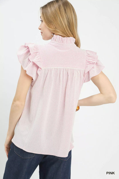 Umgee Ruffled Sleeve Textured Blouse - | VivaMix StoreUmgee Ruffled Sleeve Textured Blouse - VivaMix Store