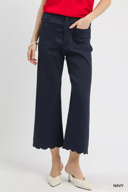 Umgee Scallop Hem Wide Leg Pants - | VivaMix StoreUmgee Scallop Hem Wide Leg Pants - VivaMix Store