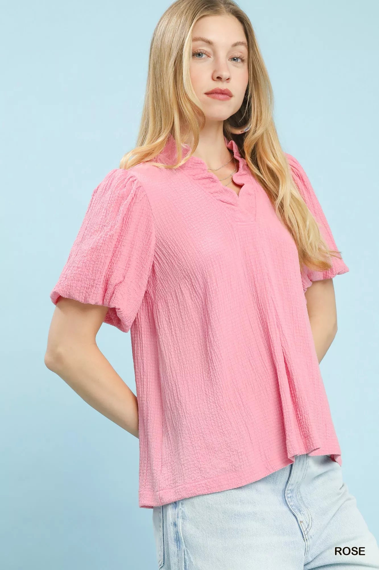 Umgee Seersucker Puff Sleeve Blouse - | VivaMix StoreUmgee Seersucker Puff Sleeve Blouse - VivaMix Store