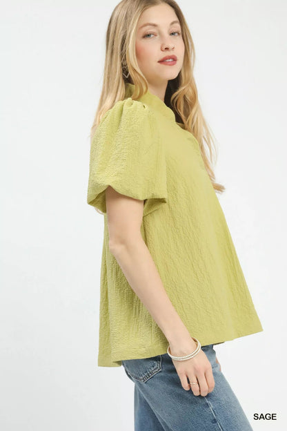 Umgee Seersucker Puff Sleeve Blouse - | VivaMix StoreUmgee Seersucker Puff Sleeve Blouse - VivaMix Store