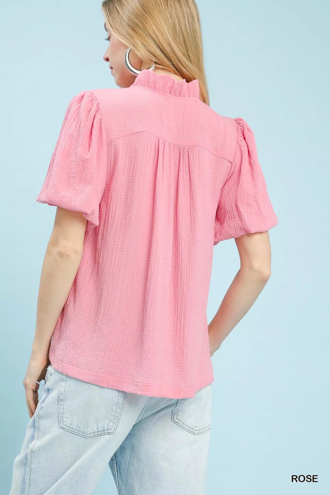 Umgee Seersucker Puff Sleeve Blouse - | VivaMix StoreUmgee Seersucker Puff Sleeve Blouse - VivaMix Store