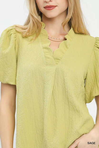 Umgee Seersucker Puff Sleeve Blouse - | VivaMix StoreUmgee Seersucker Puff Sleeve Blouse - VivaMix Store
