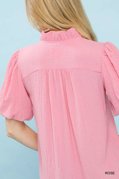 Umgee Seersucker Puff Sleeve Blouse - | VivaMix StoreUmgee Seersucker Puff Sleeve Blouse - VivaMix Store