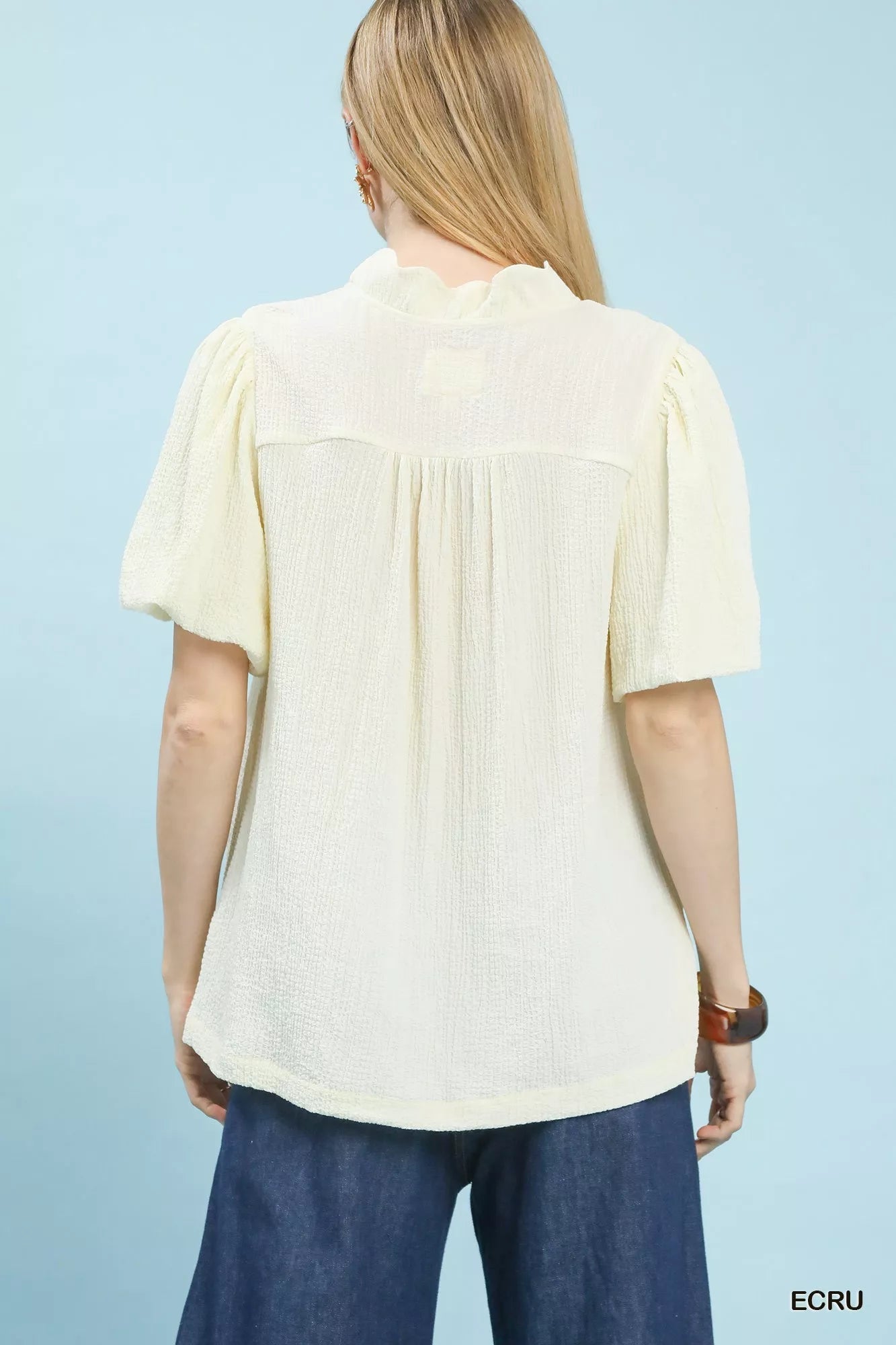 Umgee Seersucker Puff Sleeve Blouse - | VivaMix StoreUmgee Seersucker Puff Sleeve Blouse - VivaMix Store