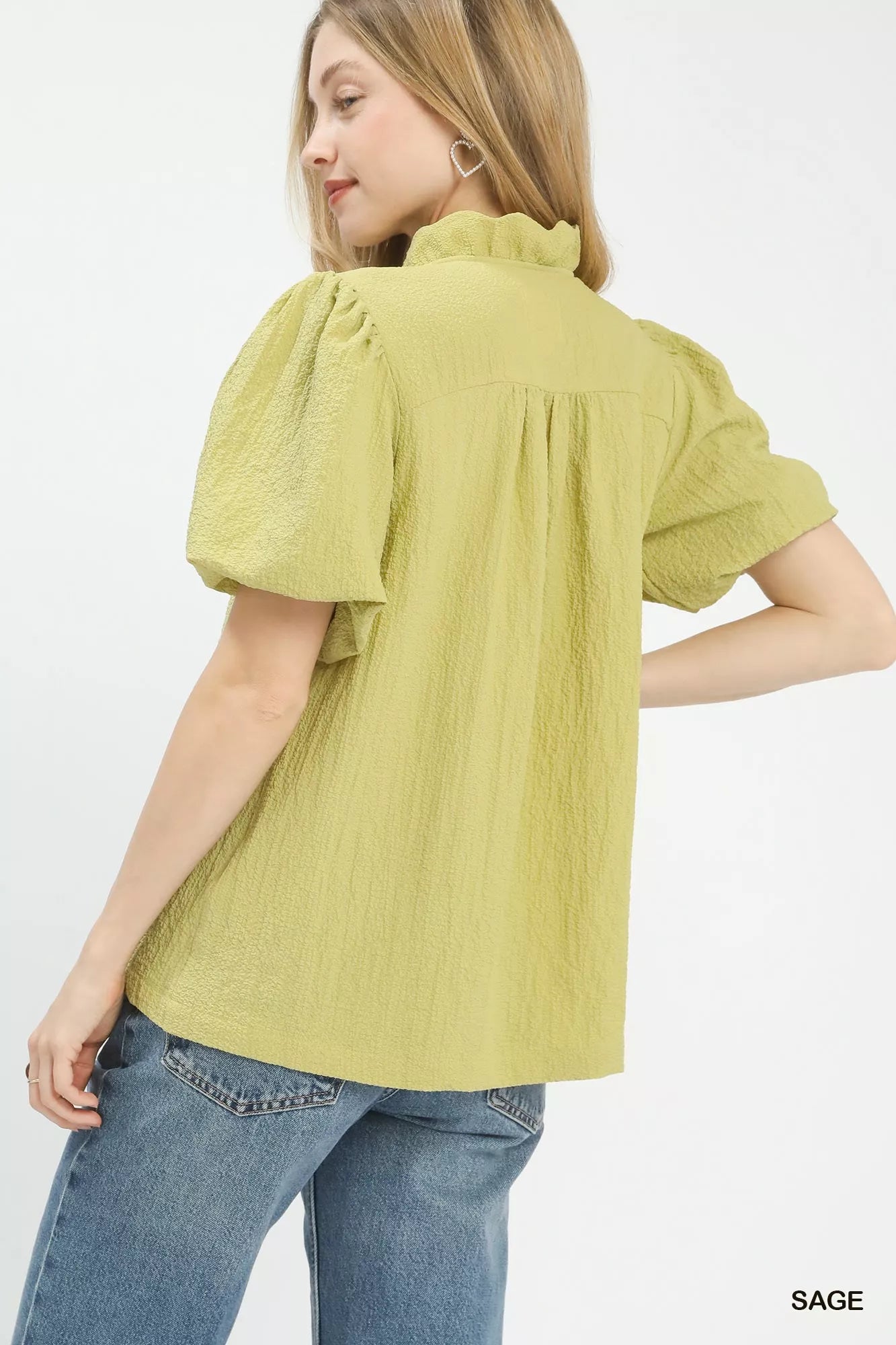 Umgee Seersucker Puff Sleeve Blouse - | VivaMix StoreUmgee Seersucker Puff Sleeve Blouse - VivaMix Store