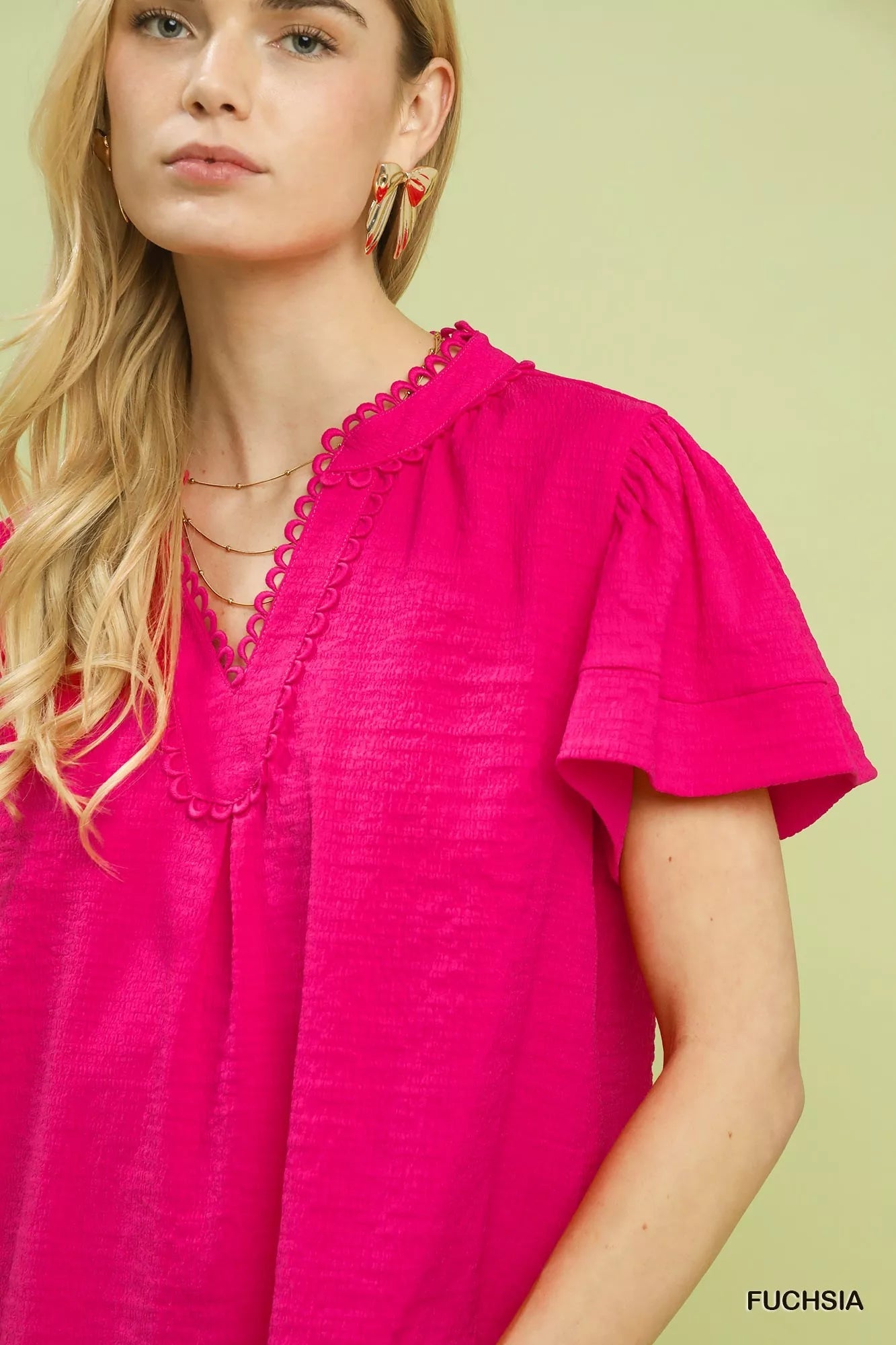 Umgee Seersucker Short Sleeve Top with Lace Trim - | VivaMix StoreUmgee Seersucker Short Sleeve Top with Lace Trim - VivaMix Store