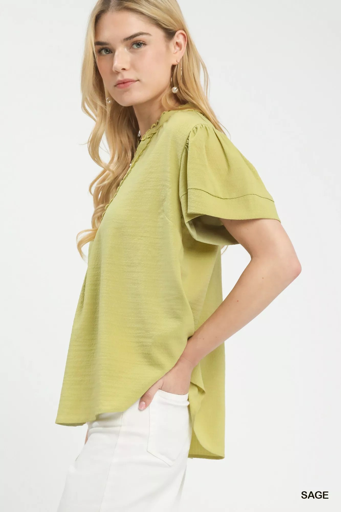 Umgee Seersucker Short Sleeve Top with Lace Trim - | VivaMix StoreUmgee Seersucker Short Sleeve Top with Lace Trim - VivaMix Store