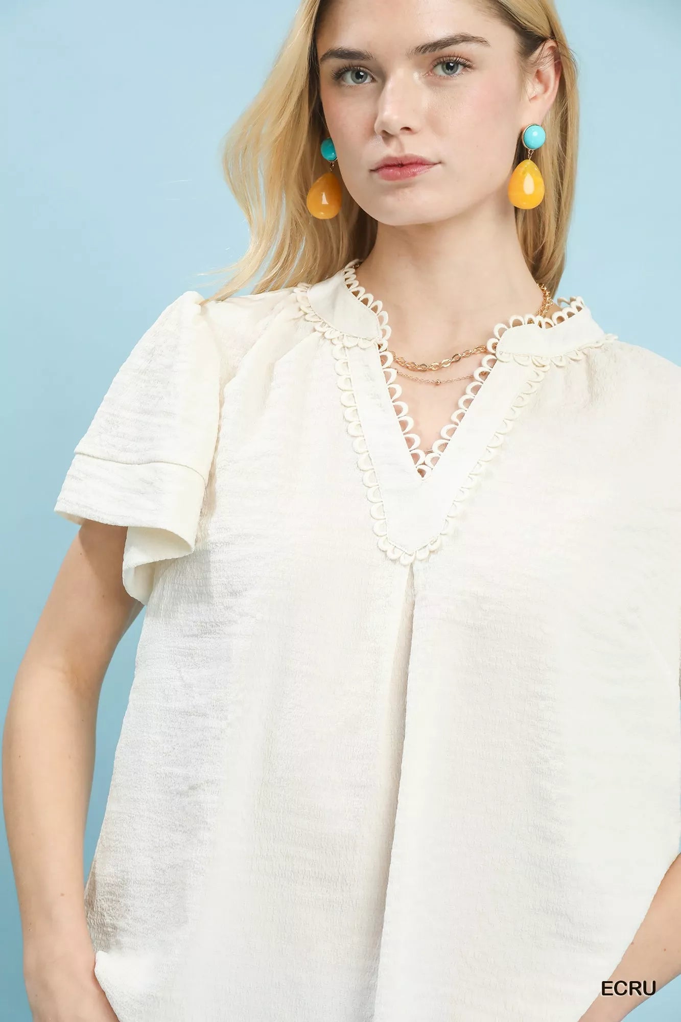 Umgee Seersucker Short Sleeve Top with Lace Trim - | VivaMix StoreUmgee Seersucker Short Sleeve Top with Lace Trim - VivaMix Store