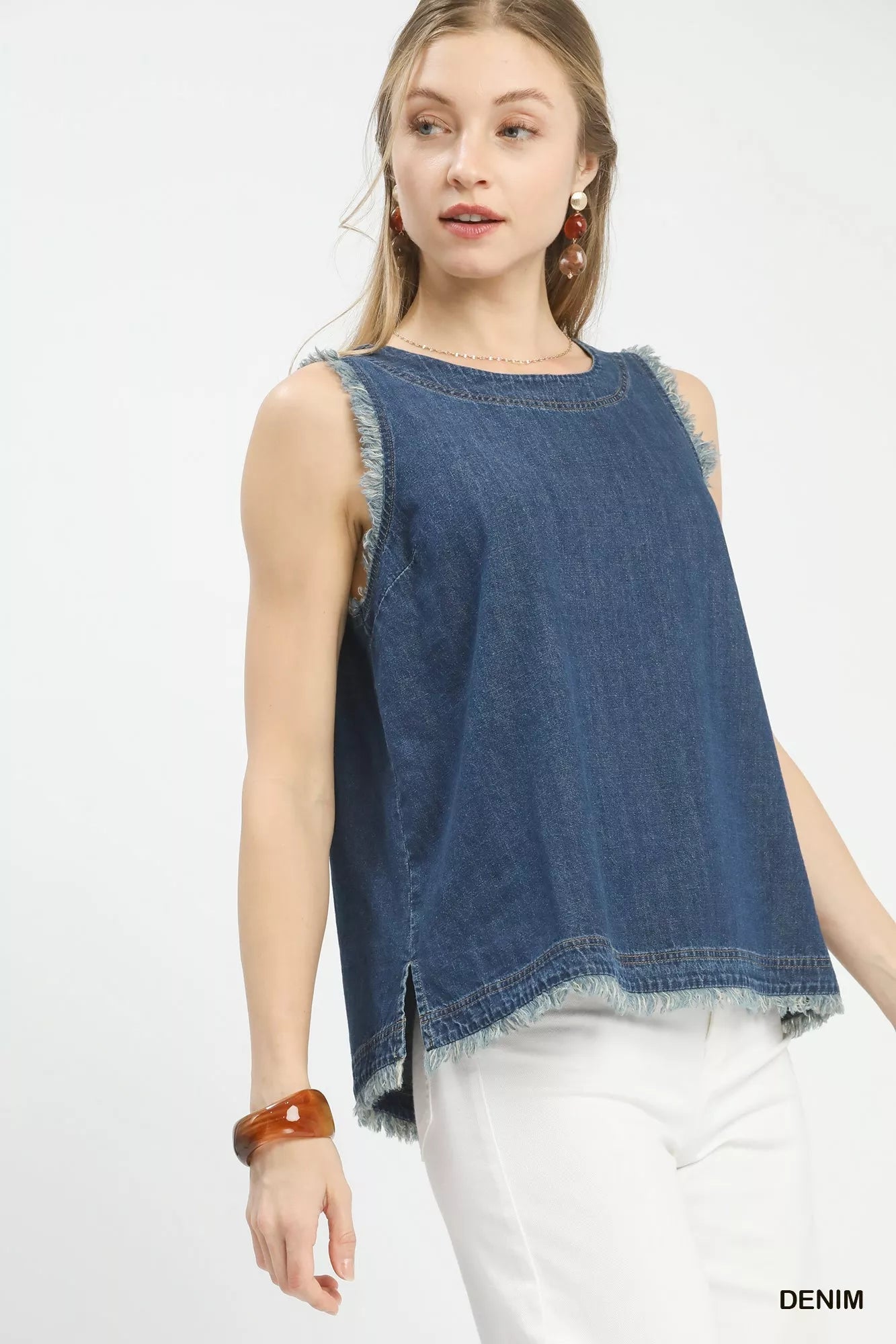 Umgee Sleeveless Fringe Hem Denim Top - | VivaMix StoreUmgee Sleeveless Fringe Hem Denim Top - VivaMix Store