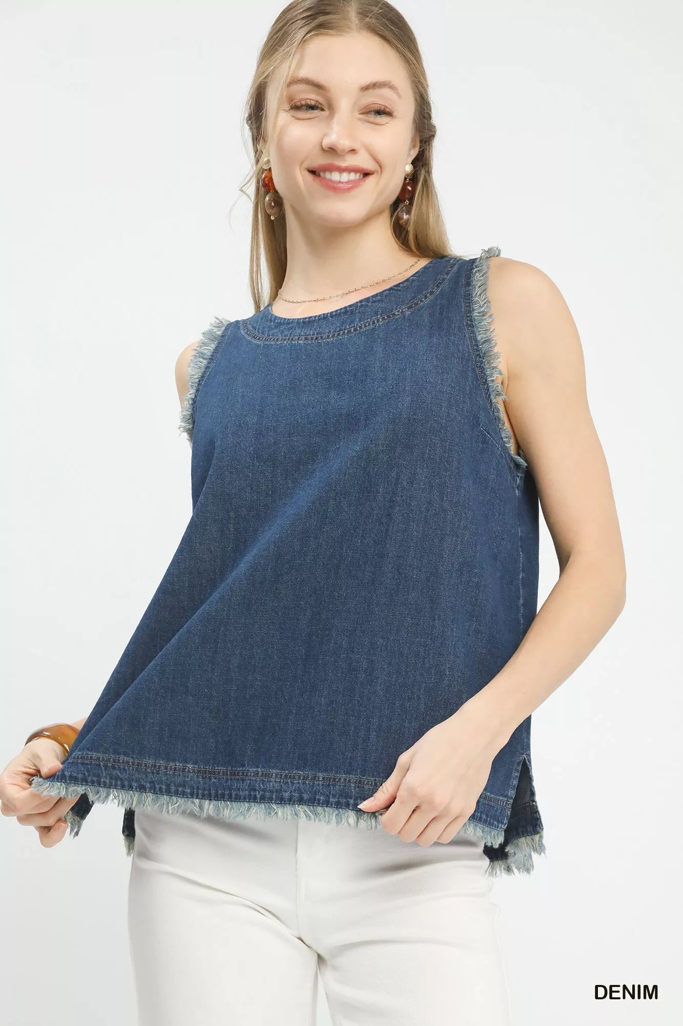Umgee Sleeveless Fringe Hem Denim Top - | VivaMix StoreUmgee Sleeveless Fringe Hem Denim Top - VivaMix Store