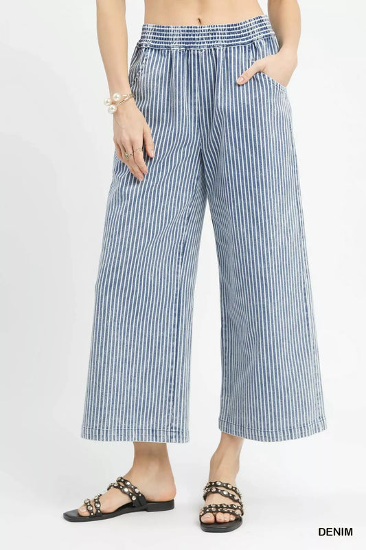 Umgee Stone Wash Stripe Wide - Leg Pants - | VivaMix StoreUmgee Stone Wash Stripe Wide - Leg Pants - VivaMix Store