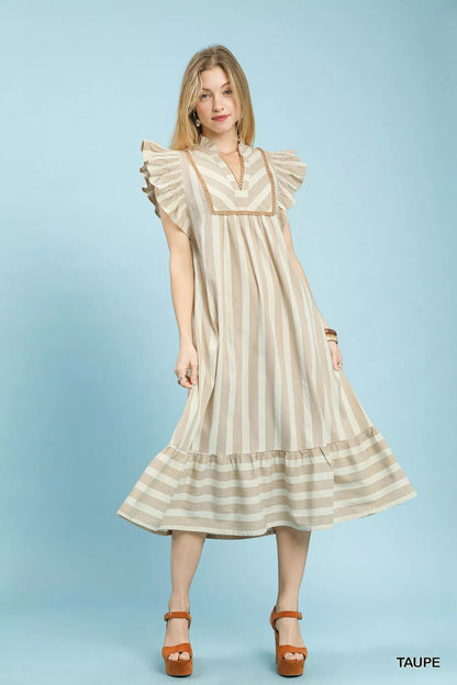 Umgee Stripe Ruffle Sleeve Tiered Midi Dress - | VivaMix StoreUmgee Stripe Ruffle Sleeve Tiered Midi Dress - VivaMix Store