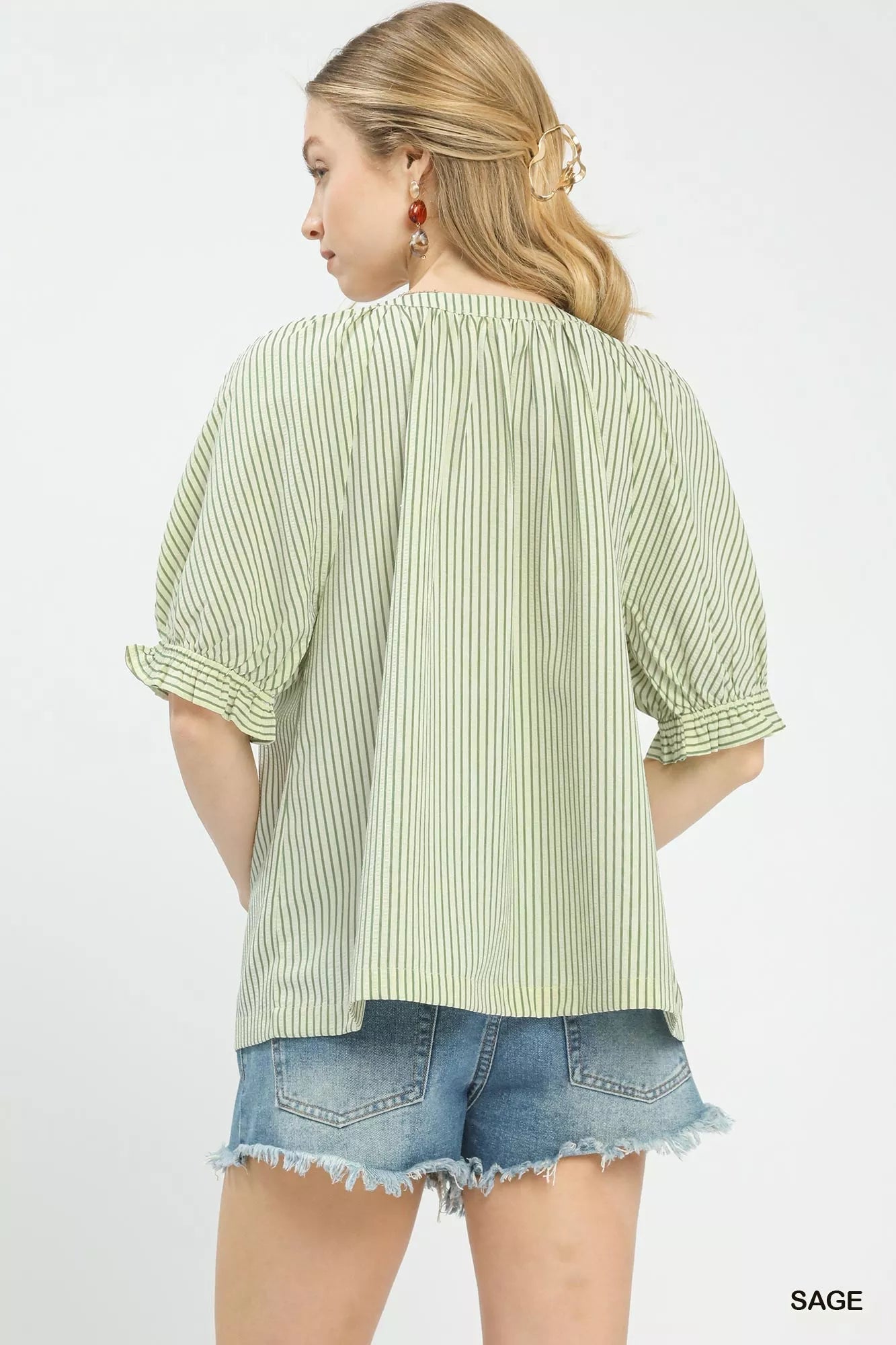 Umgee Stripe V - Neck Blouse - | VivaMix StoreUmgee Stripe V - Neck Blouse - VivaMix Store