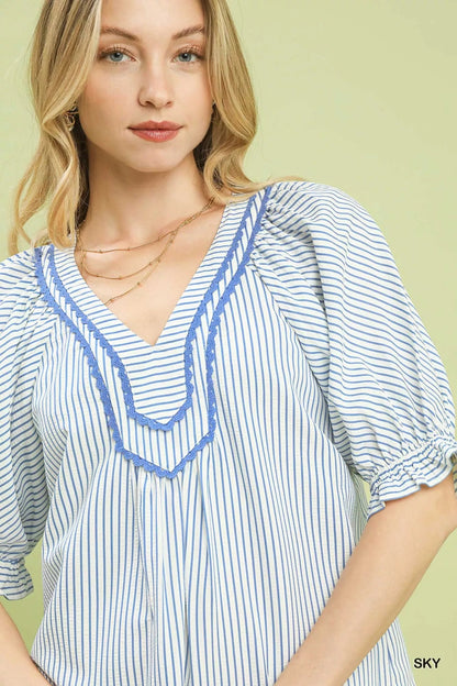 Umgee Stripe V - Neck Blouse - | VivaMix StoreUmgee Stripe V - Neck Blouse - VivaMix Store
