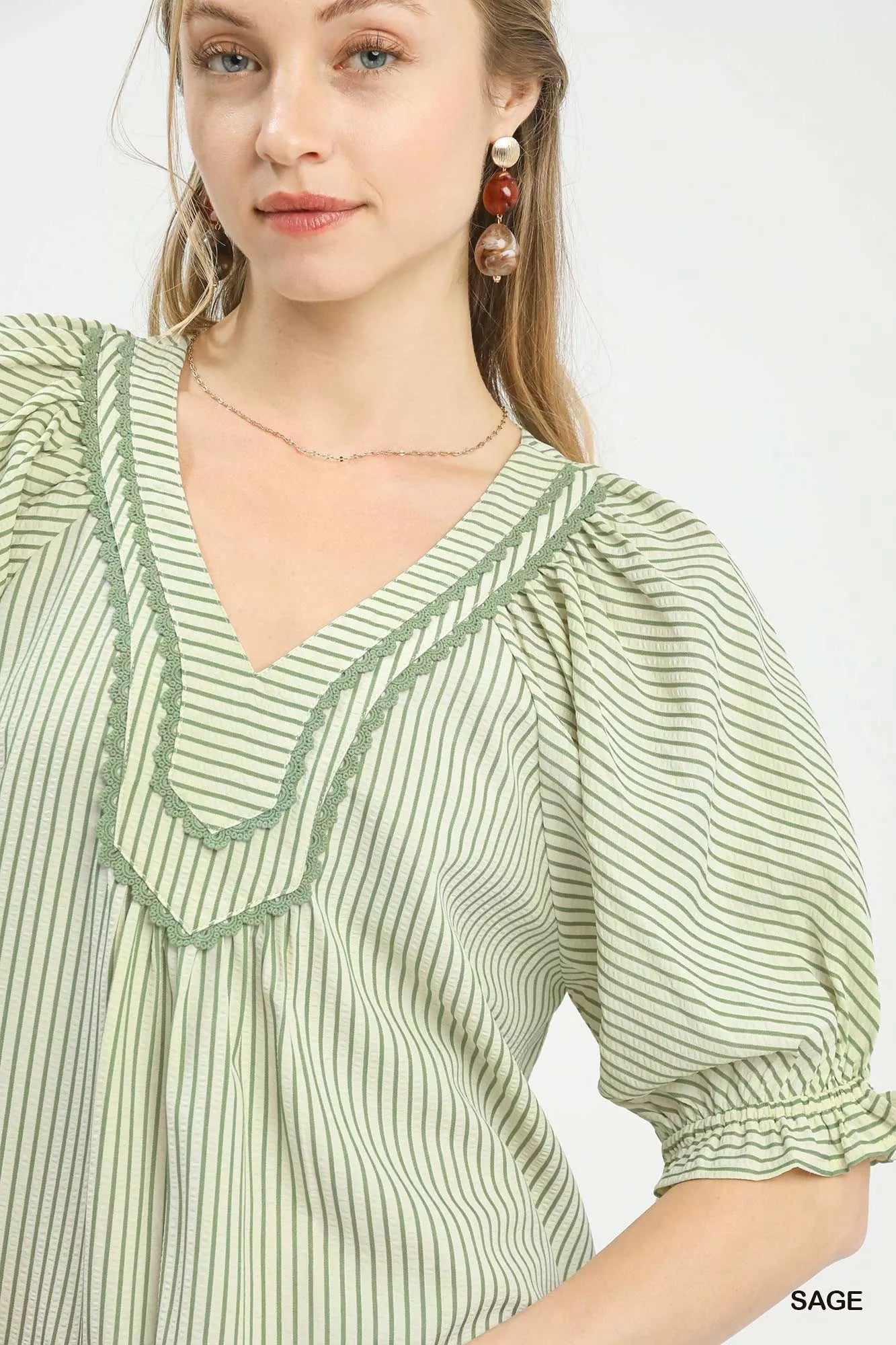 Umgee Stripe V - Neck Blouse - | VivaMix StoreUmgee Stripe V - Neck Blouse - VivaMix Store