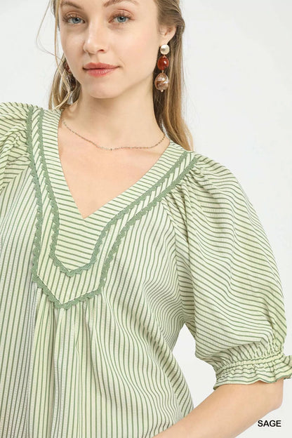 Umgee Stripe V - Neck Blouse - | VivaMix StoreUmgee Stripe V - Neck Blouse - VivaMix Store
