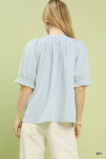 Umgee Stripe V - Neck Blouse - | VivaMix StoreUmgee Stripe V - Neck Blouse - VivaMix Store