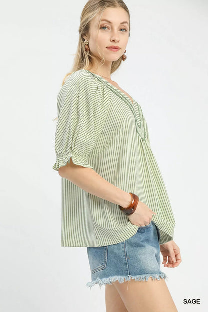 Umgee Stripe V - Neck Blouse - | VivaMix StoreUmgee Stripe V - Neck Blouse - VivaMix Store