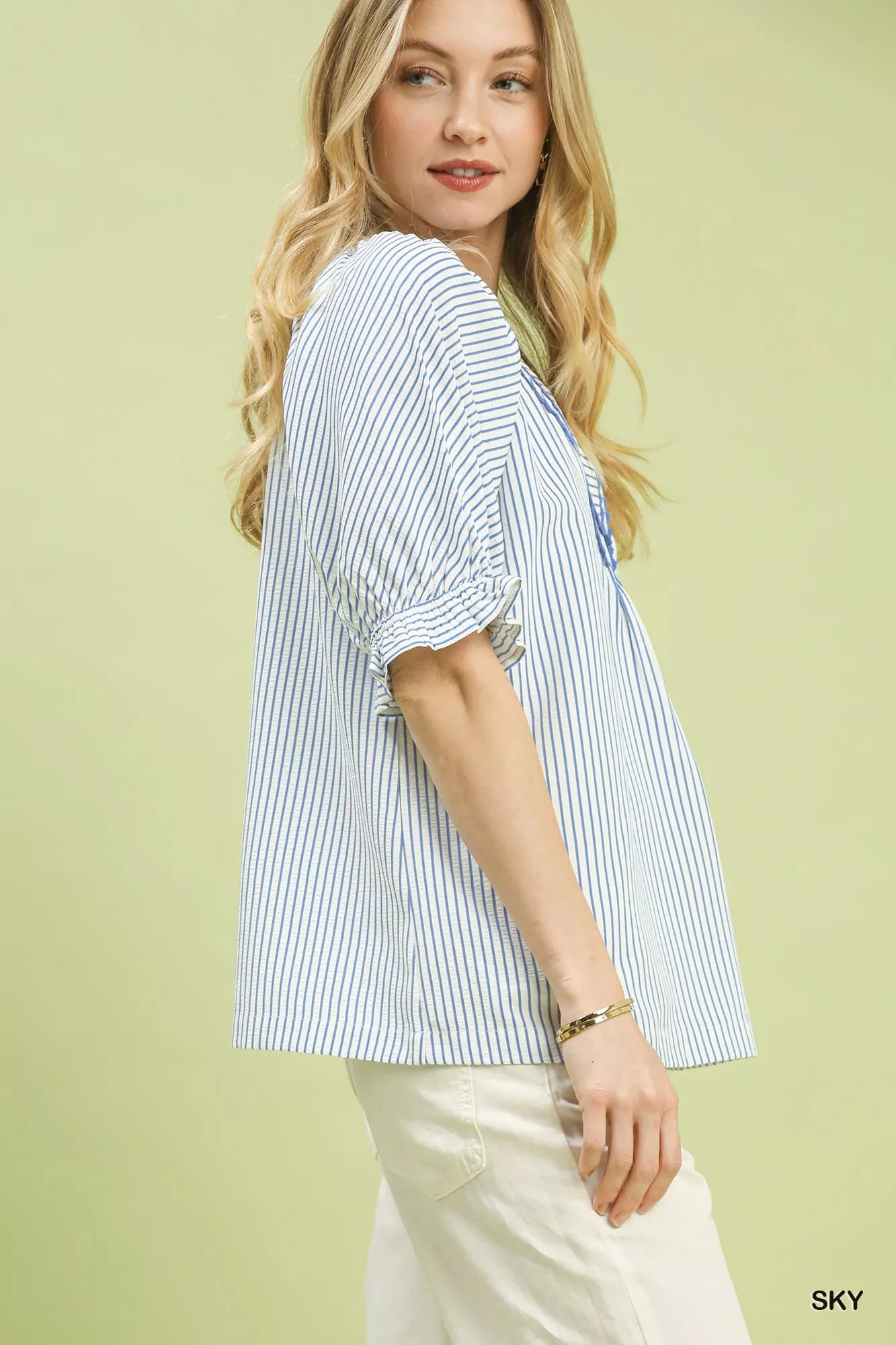 Umgee Stripe V - Neck Blouse - | VivaMix StoreUmgee Stripe V - Neck Blouse - VivaMix Store