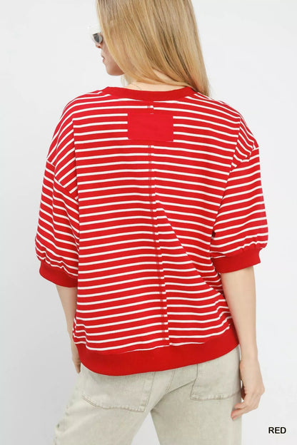 Umgee Striped Short Sleeve Pullover Top - | VivaMix StoreUmgee Striped Short Sleeve Pullover Top - VivaMix Store