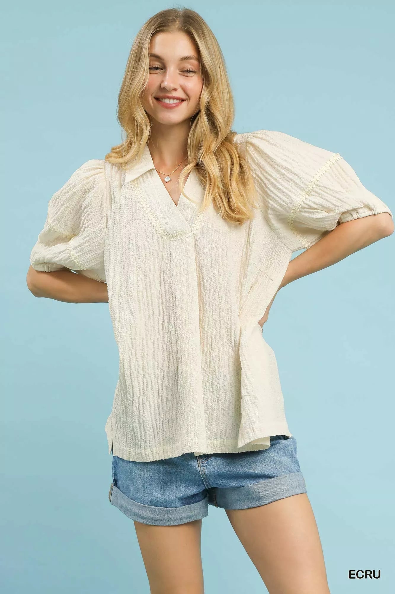 Umgee Textured Puff Sleeve Blouse - | VivaMix StoreUmgee Textured Puff Sleeve Blouse - VivaMix Store