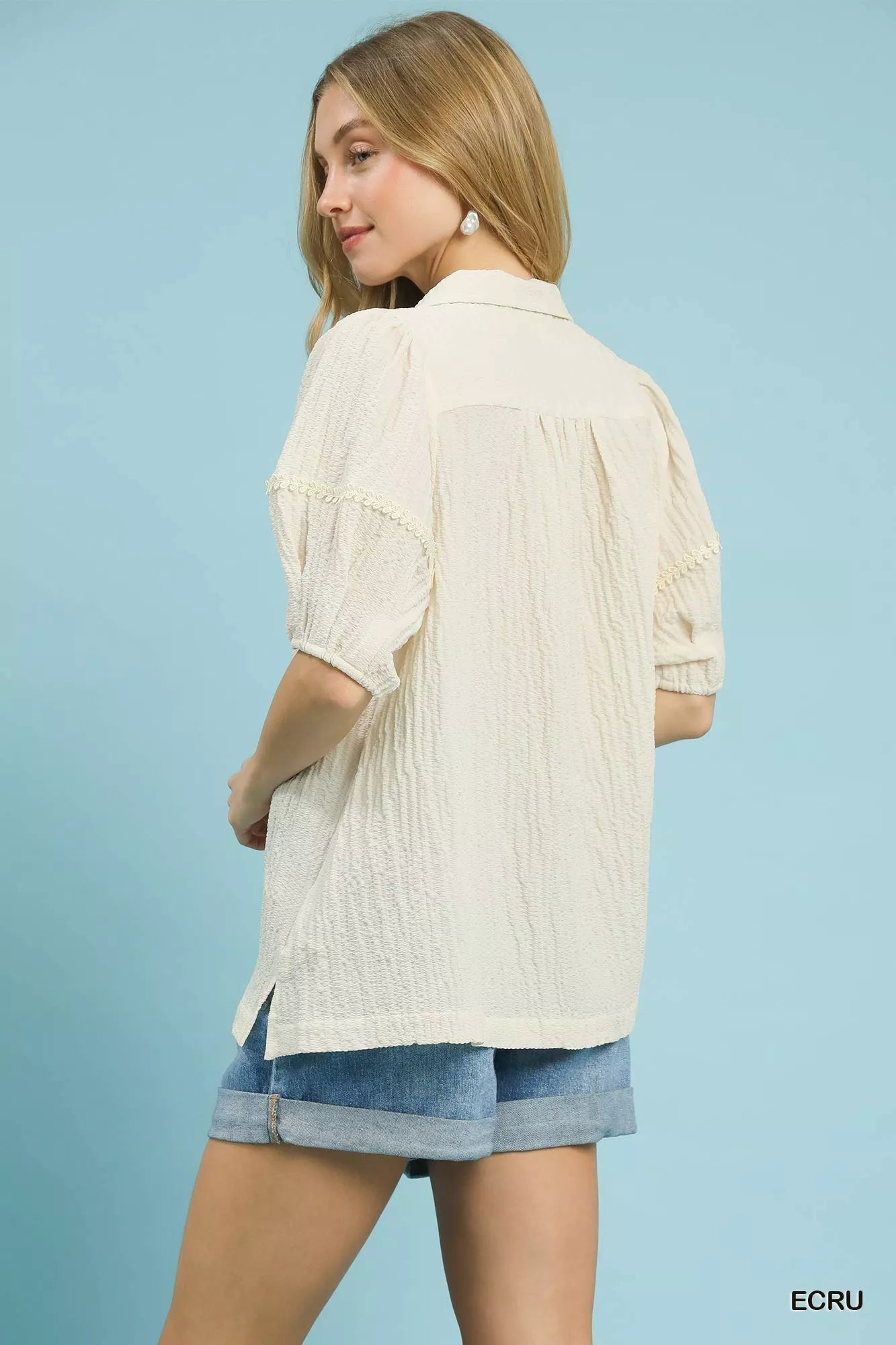 Umgee Textured Puff Sleeve Blouse - | VivaMix StoreUmgee Textured Puff Sleeve Blouse - VivaMix Store