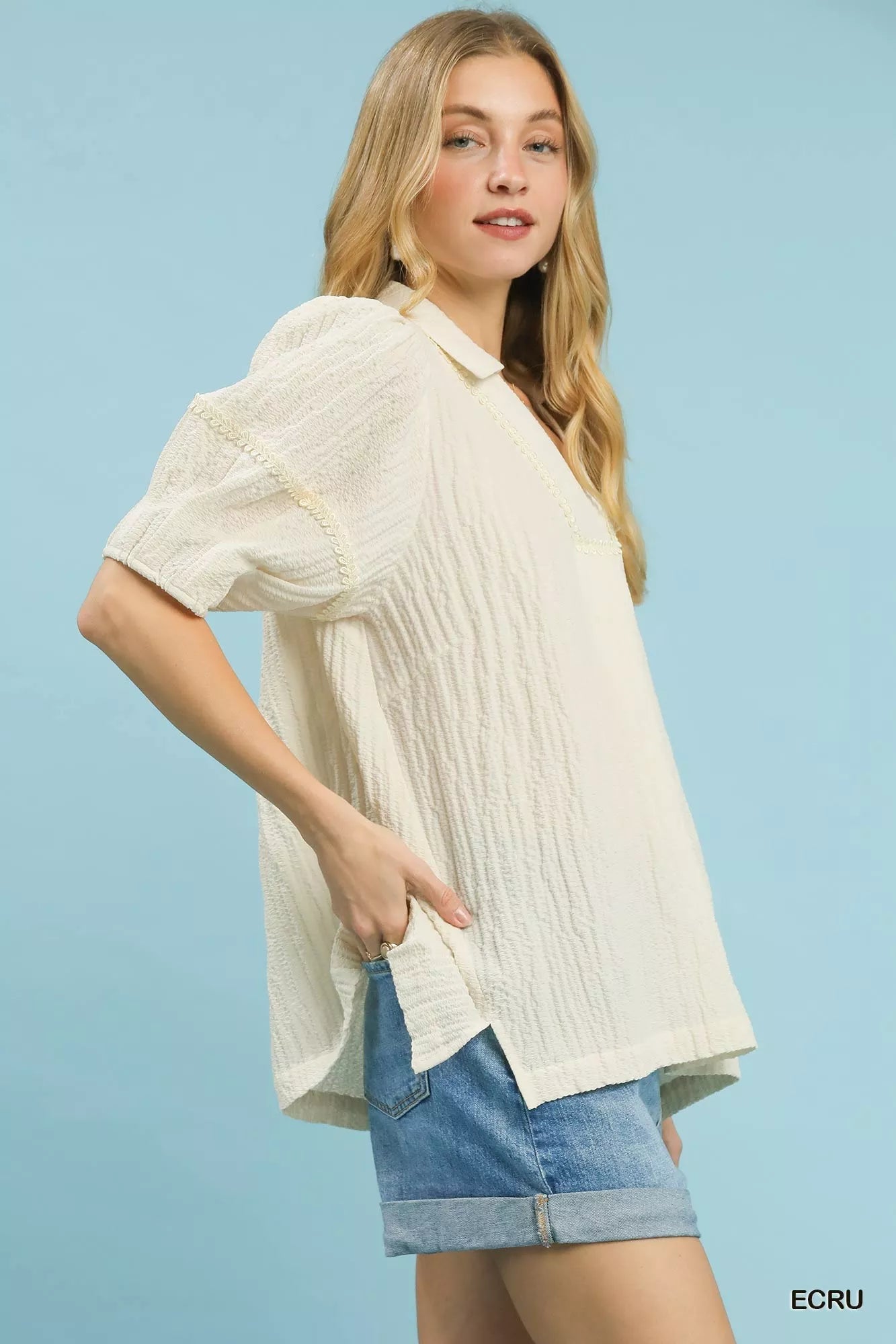 Umgee Textured Puff Sleeve Blouse - | VivaMix StoreUmgee Textured Puff Sleeve Blouse - VivaMix Store