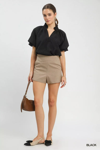 Umgee Textured Puff Sleeve Split Neck Top - | VivaMix StoreUmgee Textured Puff Sleeve Split Neck Top - VivaMix Store