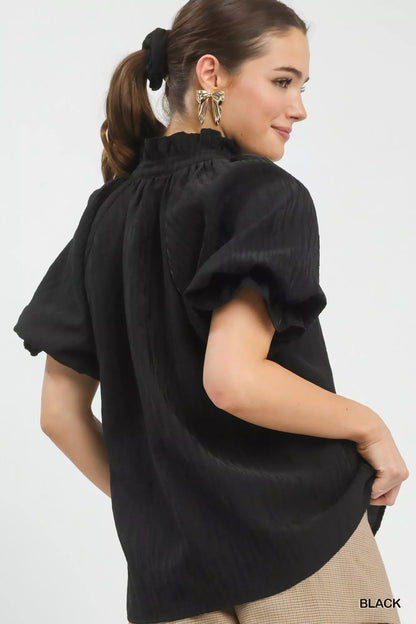 Umgee Textured Puff Sleeve Split Neck Top - | VivaMix StoreUmgee Textured Puff Sleeve Split Neck Top - VivaMix Store