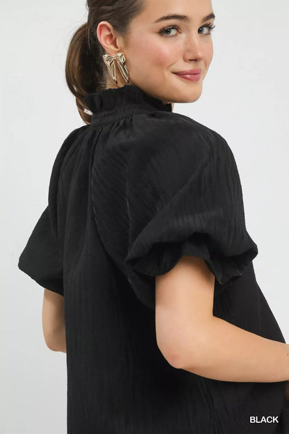 Umgee Textured Puff Sleeve Split Neck Top - | VivaMix StoreUmgee Textured Puff Sleeve Split Neck Top - VivaMix Store