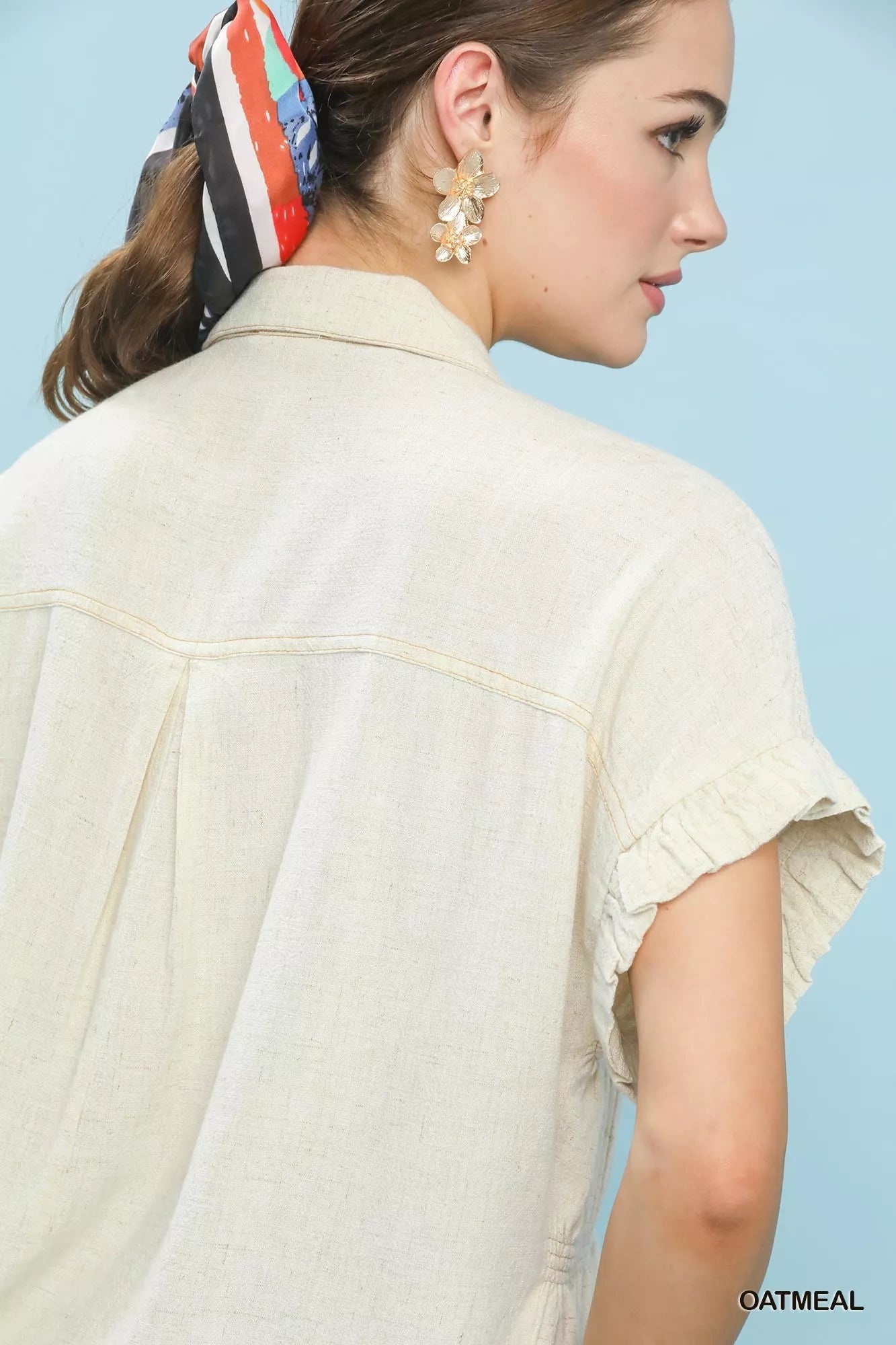 Umgee Washed Linen Blend Smocked Shirt - | VivaMix StoreUmgee Washed Linen Blend Smocked Shirt - VivaMix Store