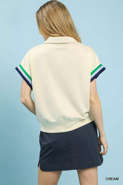 Umgee Zip Front Casual Top with Contrast Stripe Trim - | VivaMix StoreUmgee Zip Front Casual Top with Contrast Stripe Trim - VivaMix Store