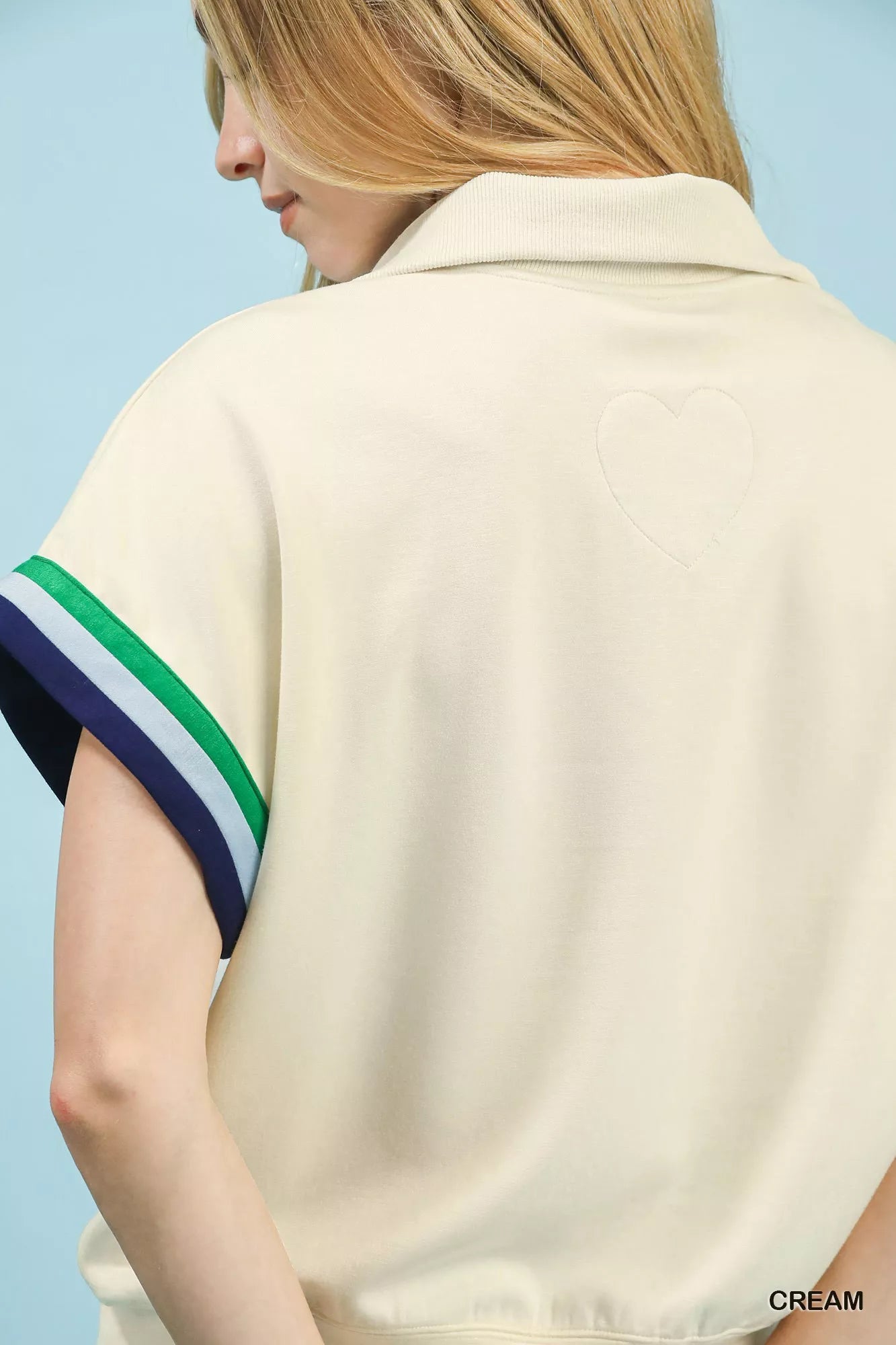 Umgee Zip Front Casual Top with Contrast Stripe Trim - | VivaMix StoreUmgee Zip Front Casual Top with Contrast Stripe Trim - VivaMix Store