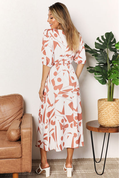 Women's Printed Surplice Balloon Sleeve Dress - Elegant Wrap Style - Dresses | VivaMix StoreWomen's Printed Surplice Balloon Sleeve Dress - Elegant Wrap Style - VivaMix Store