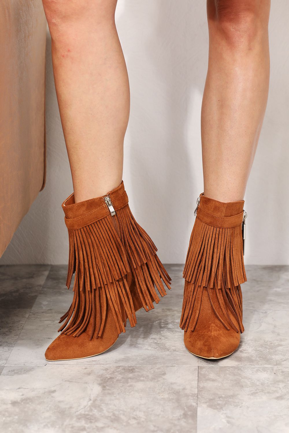 Women's Wedge Heel Ankle Booties - Pointed Toe Tassel Boots - Apparel & Accessories > Shoes > Boots | VivaMix StoreWomen's Wedge Heel Ankle Booties - Pointed Toe Tassel Boots - VivaMix Store