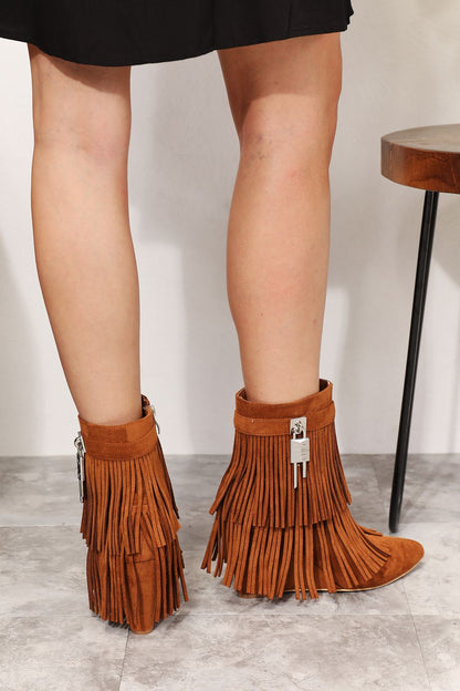 Women's Wedge Heel Ankle Booties - Pointed Toe Tassel Boots - Apparel & Accessories > Shoes > Boots | VivaMix StoreWomen's Wedge Heel Ankle Booties - Pointed Toe Tassel Boots - VivaMix Store