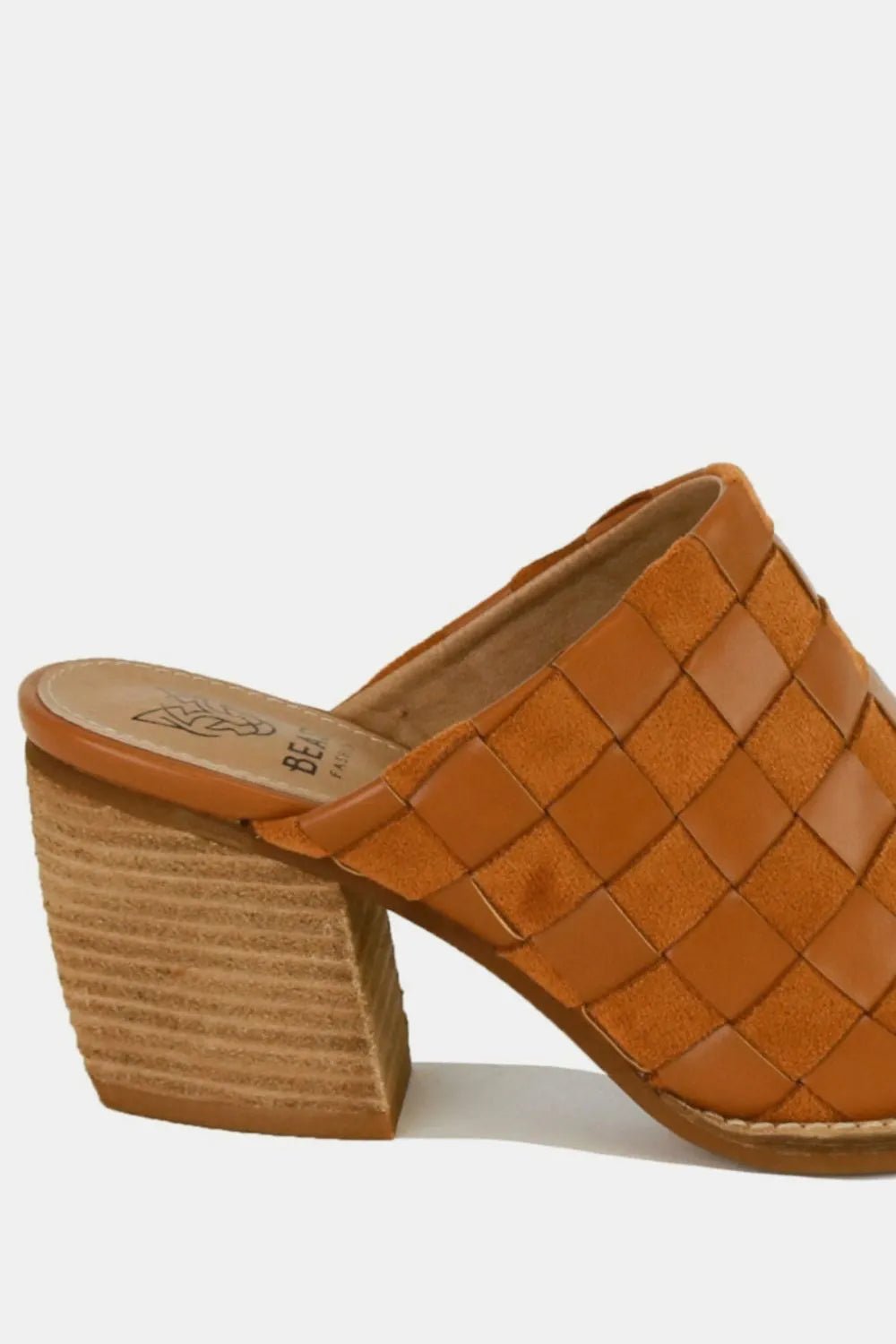 Woven Checkerboard Block Heel Mule Shoes - Caramel - Shoes | VivaMix StoreWoven Checkerboard Block Heel Mule Shoes - Caramel - VivaMix Store